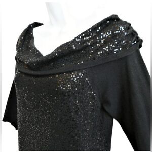 WHBM White House Black Market Festive Knit Sweater Cashmere Blend Sequins Black